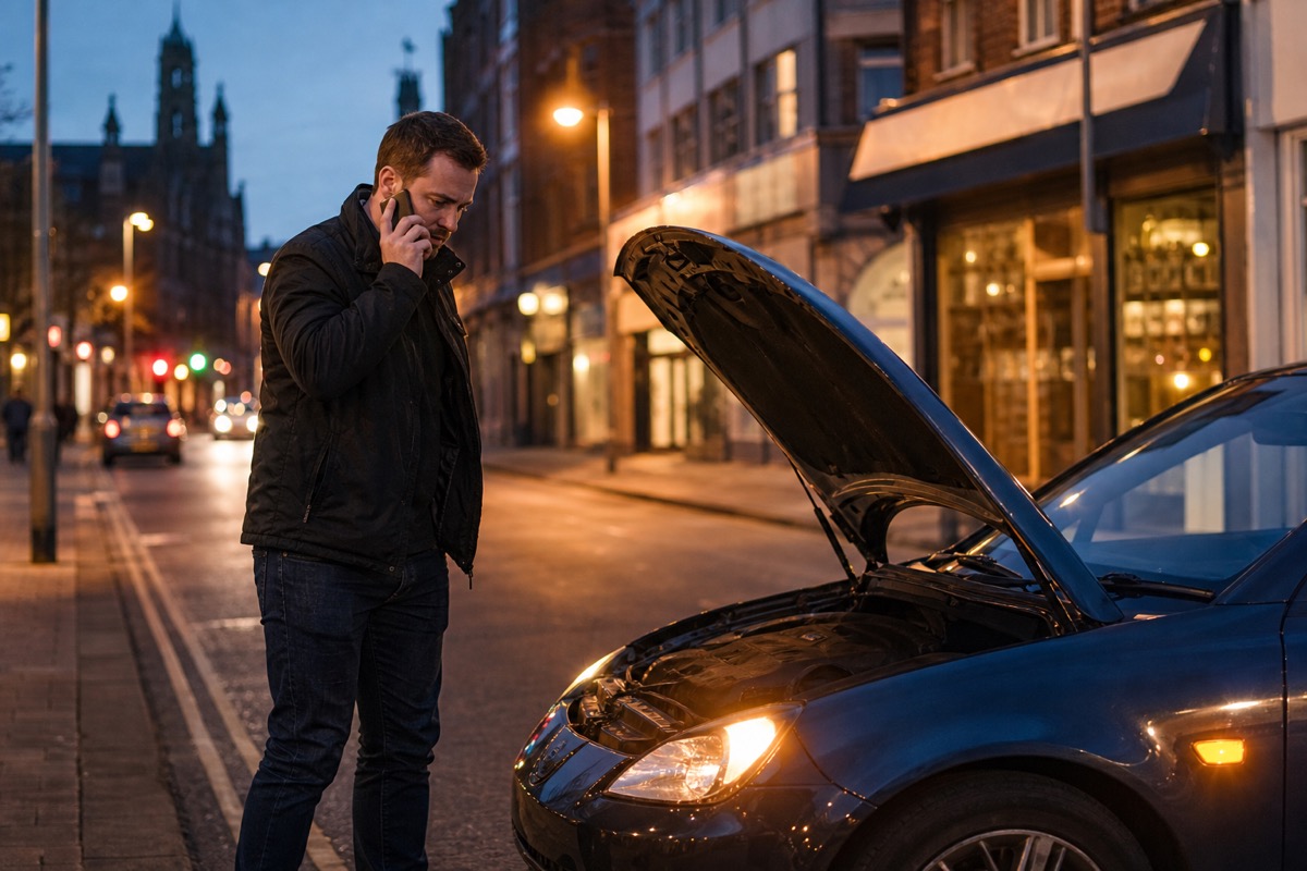 Driver calling for flat battery help in Cardiff